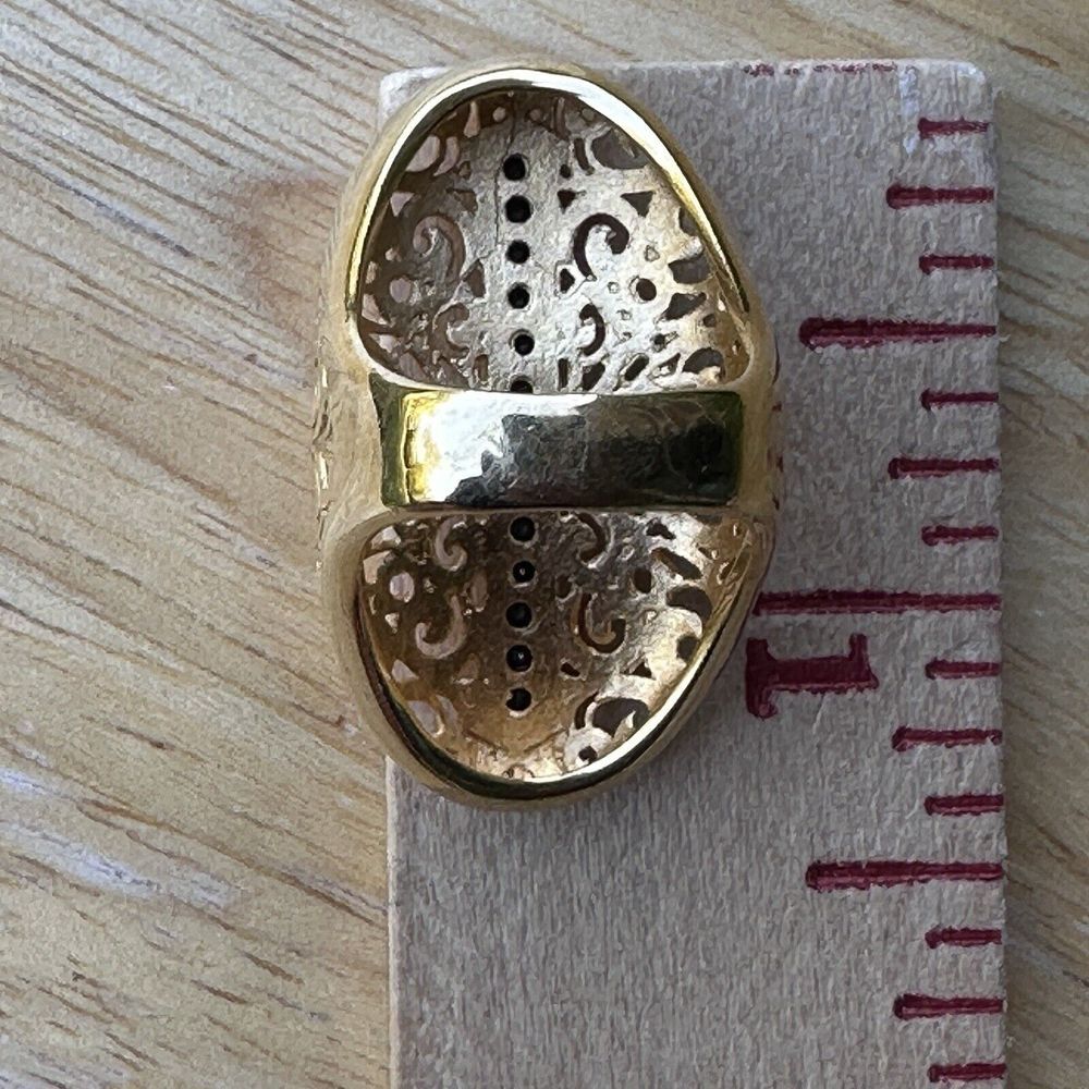 VTG Bellezza‎ Statement Ring Sz 5 Black Spinel Cross Yellow Gold Plated Filigree - Picture 11 of 12